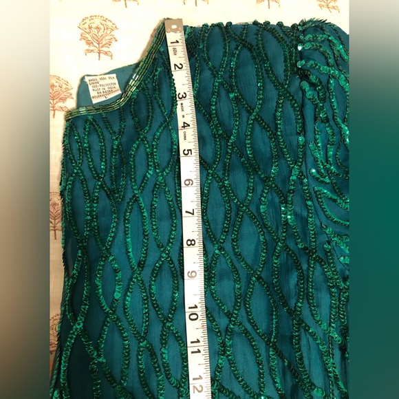 Vintage Laurence Kazar Emerald Green Sequin Cocktail Dress Sz L - Picture 7 of 8